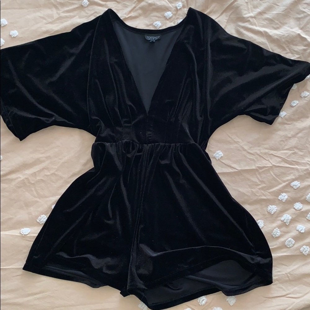 Black velvet deep V romper